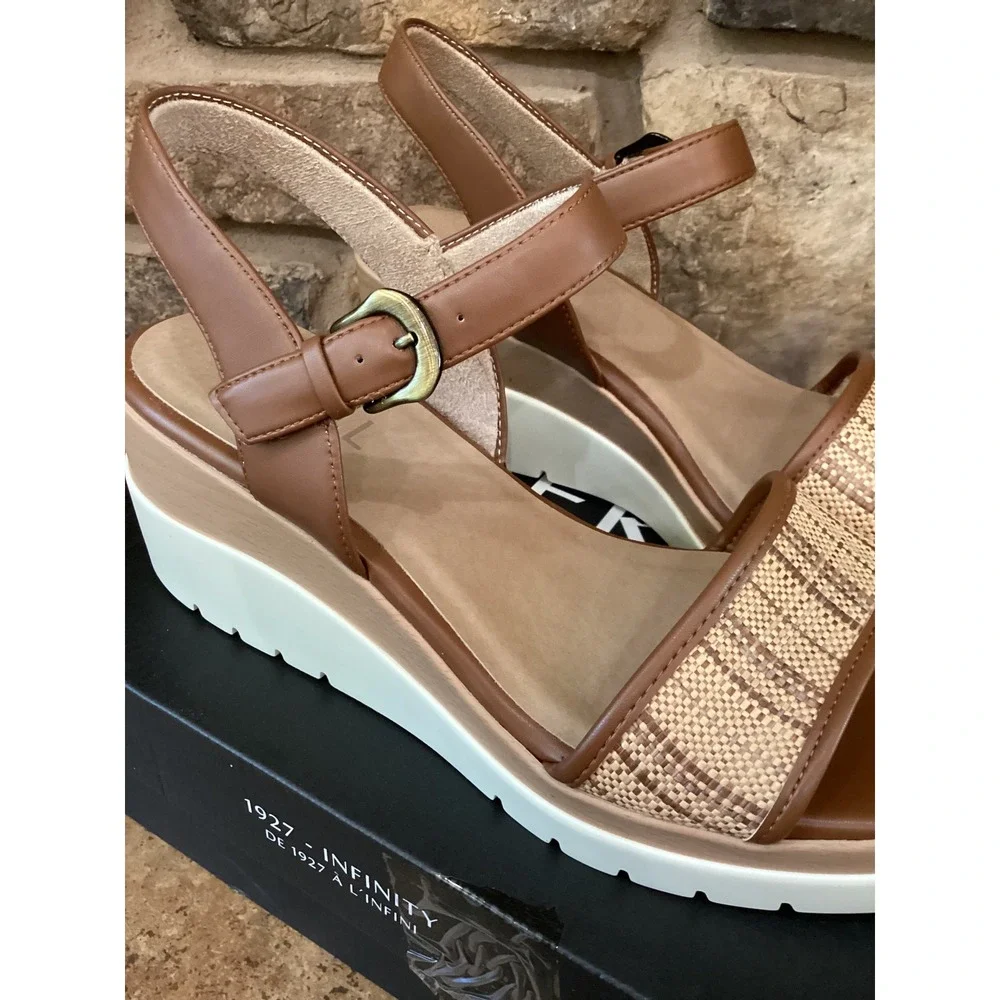 Naturalizer Graciela Wedge Sandals Brown Raffia Platform‎ Womens Size 10 New